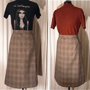 Vintage Handmade Bespoke Plaid Wool Skirt A-Line Size S